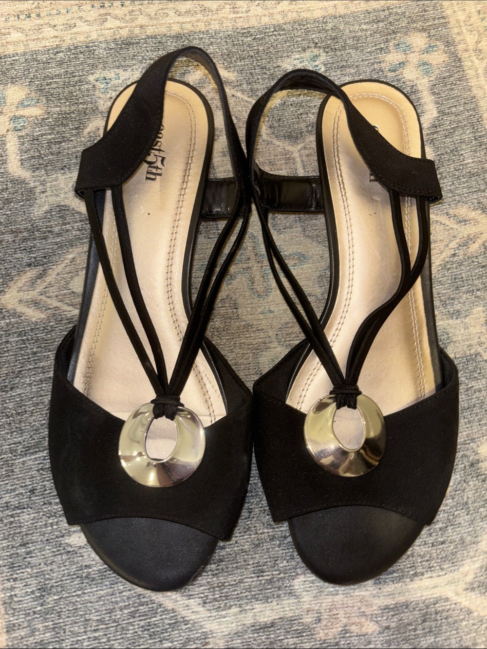 Easy Spirit Black Slingback Sandals with Silver Accent